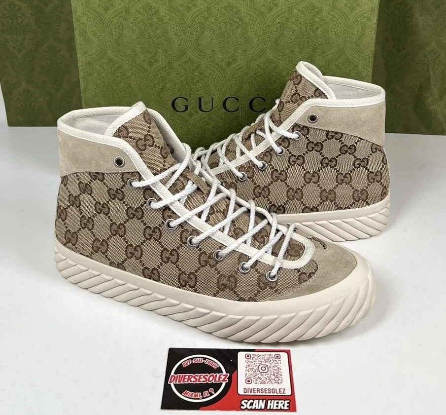Taille 6,5 UK Haut Gucci monogramme toile Seude Tortuga (porté une fois) DÉTAIL 1 !