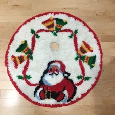 Shillcraft Christmas Tree Skirt Latch Hook Rug Santa Claus Completed Large Bells