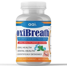oxiBreath Bad Breath Freshener, Dental Oral Care 60 Pills Gut Health, Halitosis