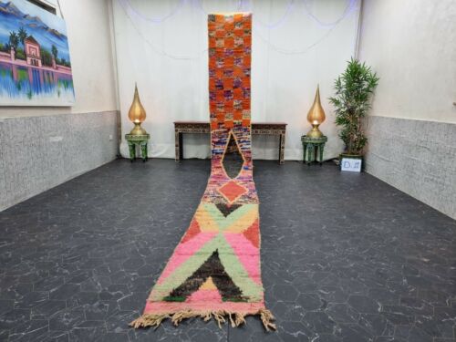 Alfombra hecha a mano Boujaad marroquí 1'8""x16'3"" bereber mosaico alfombra negra naranja - Imagen 1 de 12