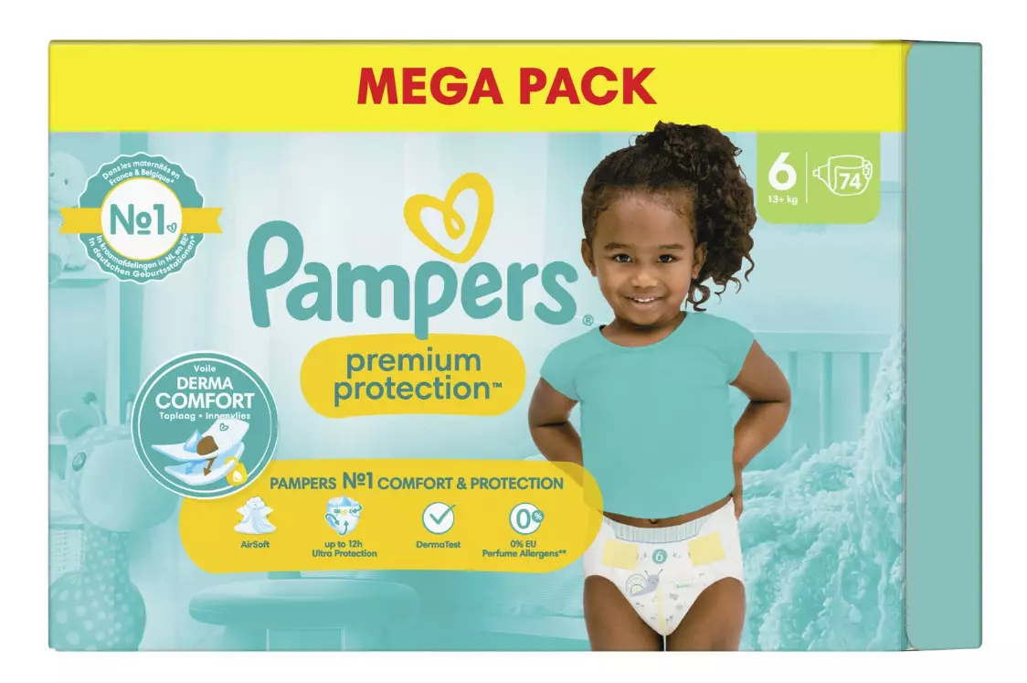 Pack 74 Couches PAMPERS  Premium protection  Taille 6 (13+ KG) Bébé Baby  Dry