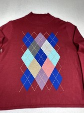 Sag Harbor Pullover Kid's Mock Neck Sweater Burgundy Argyle/Diamond Front Large
