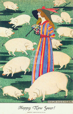 Wiener Werkstatte Postcard 477 Mela Koehler, Happy New Year! 1911 COPY