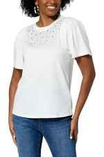 DG2 by Diane Gilman Flutter-Sleeve Embellished Americana Tee White