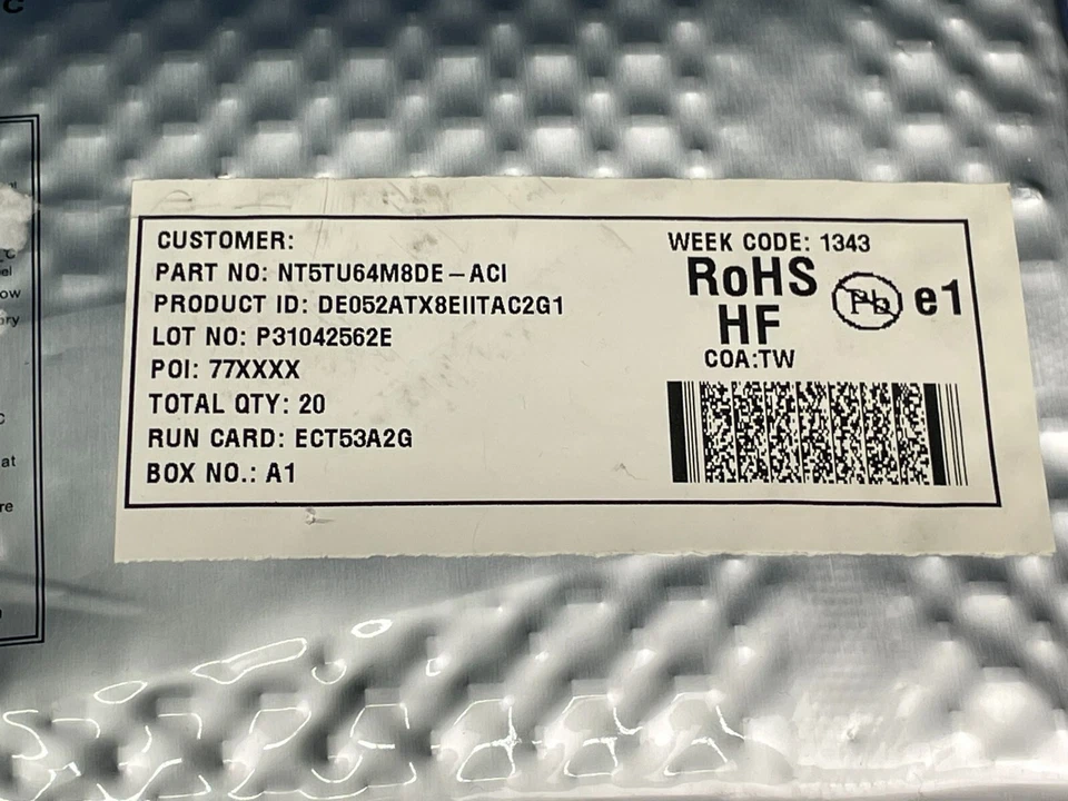 Sealed Bag of 20 Nanya NT5TU64M8DE-ACI DDR2-800 64Mx8 512Mb DDR2 SDRAM - Image 2 of 4