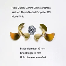 32mm Brass 3-Blade Propeller Civilian Vessels for RC Model Ships - High Quality