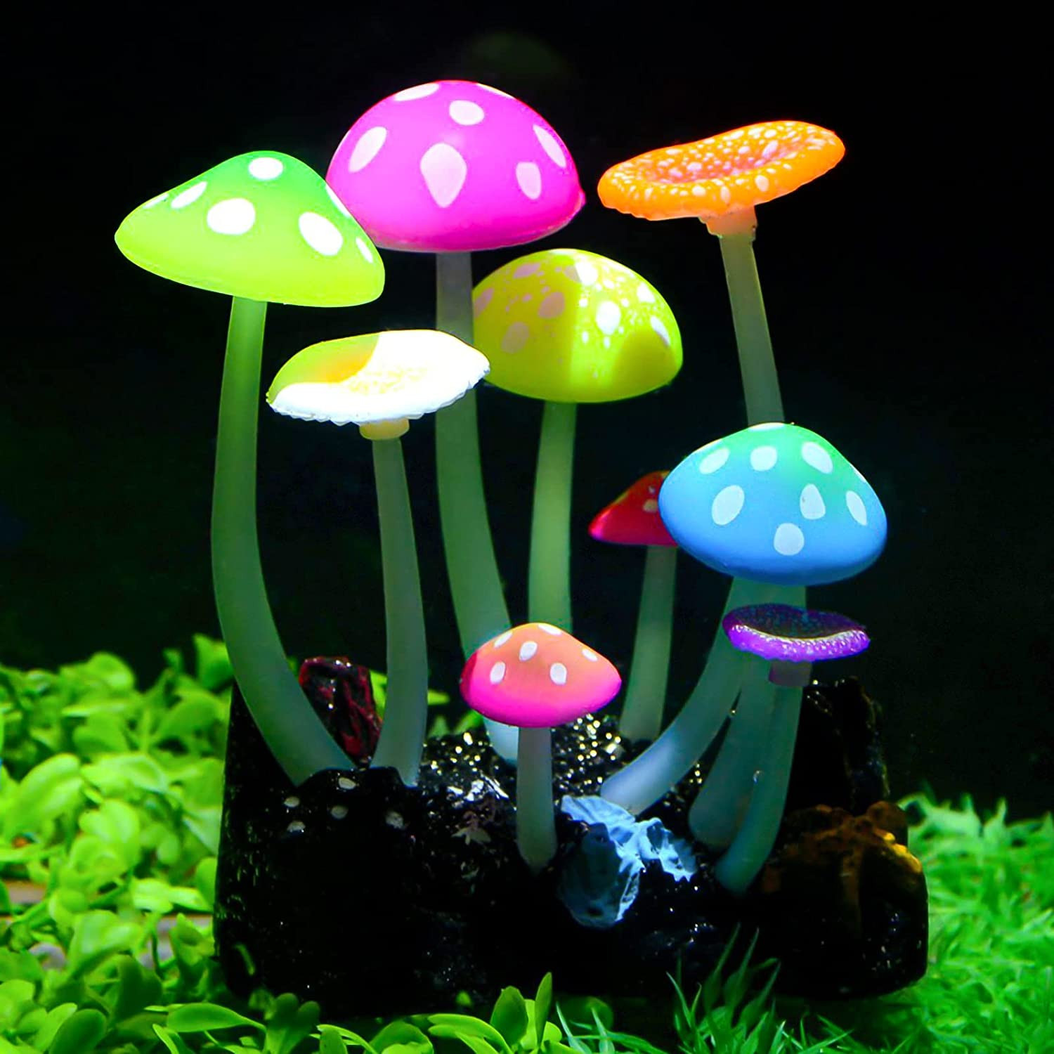Glowing Effect Artificial Mushroom Aquarium Plant Decor Ornament Decoration for