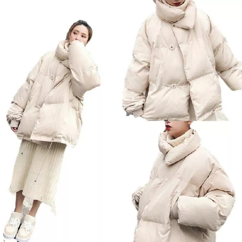 Women's Oversized Cotton Padded Puffer Snow Jacket Stand