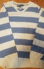   Tommy Hilfiger Sweatshirt Sweater Mens Blue White Striped Logo Casual XXL