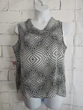 Impressions Sleeveless Top Blouse Black White Geometric size XL Cowl Neckline