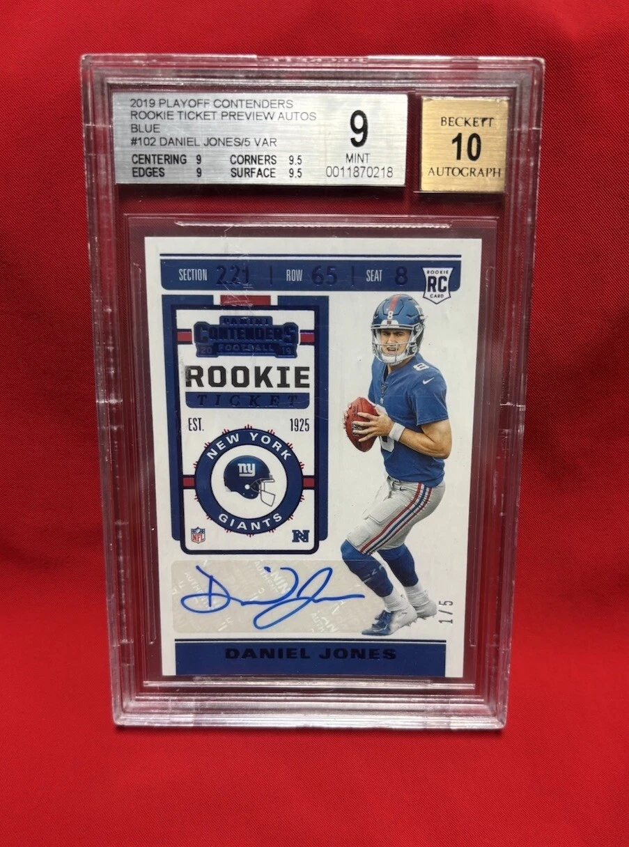Daniel Jones Panini Playoff Contenders Rookie Ticket Preview Autographs #102 Team Logo-Autograph-Blue