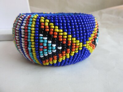 SW design Navy blue seed bead wide bangle bracelet
