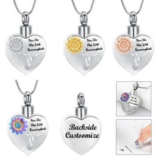 Now She Flies with Hummingbird Sunflower Print Heart Urn Pendant Memory Necklace