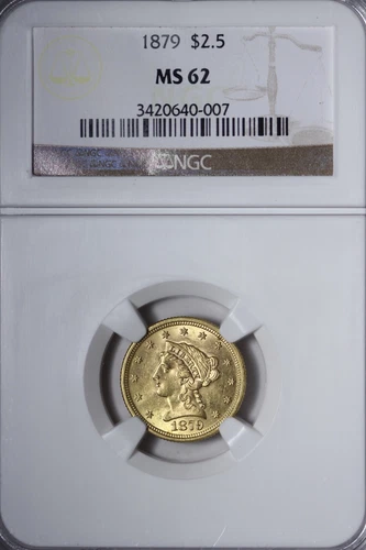 BU 1879 $2.50 Gold Liberty Quarter Eagle NGC MS62 Beautiful Coin! URHZY
