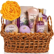 Luxury Spa Basket For Women (Aqua Elegante) - Bath Set With Honey & Lavender