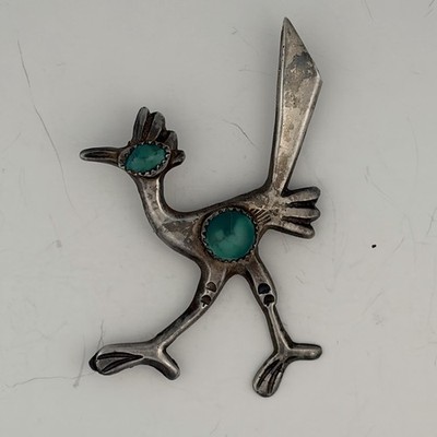 Vintage Native American Navajo Silver Roadrunner Pin