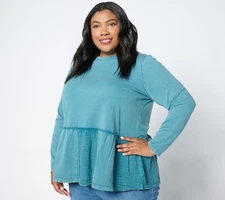 LOGO by Lori Goldstein Long Sleeve Mix Media Top Blue Coral M New