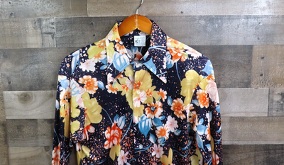 #ad #ad Vintage Kmart Shirt Mens Large Multicolor Floral Nylon Disco Hawaiian 70s $49.99