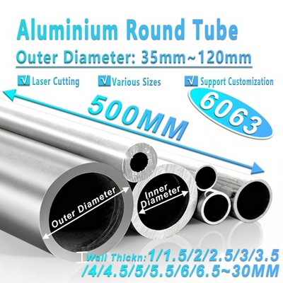 Aluminium Round Tube Pipe Metric 500mm Length 35/36/37/38/40~120mm Diameter 6063