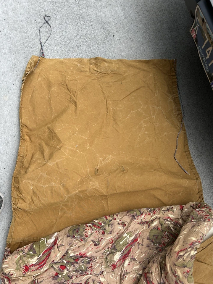 Saco de Dormir Vintage King Size Marrón Pato Caza Nombre Etiqueta Falta Bien Hecho Foto 3 de 4