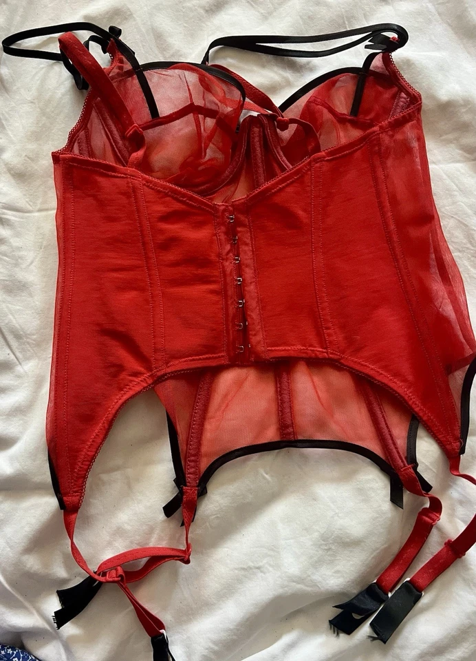 BUSTIER VASCO TRANSPARENTE ROJO AGENTE PROVOCADOR, 34C. HECHO EN INGLATERRA. ¡Nuevo! Foto 3 de 4