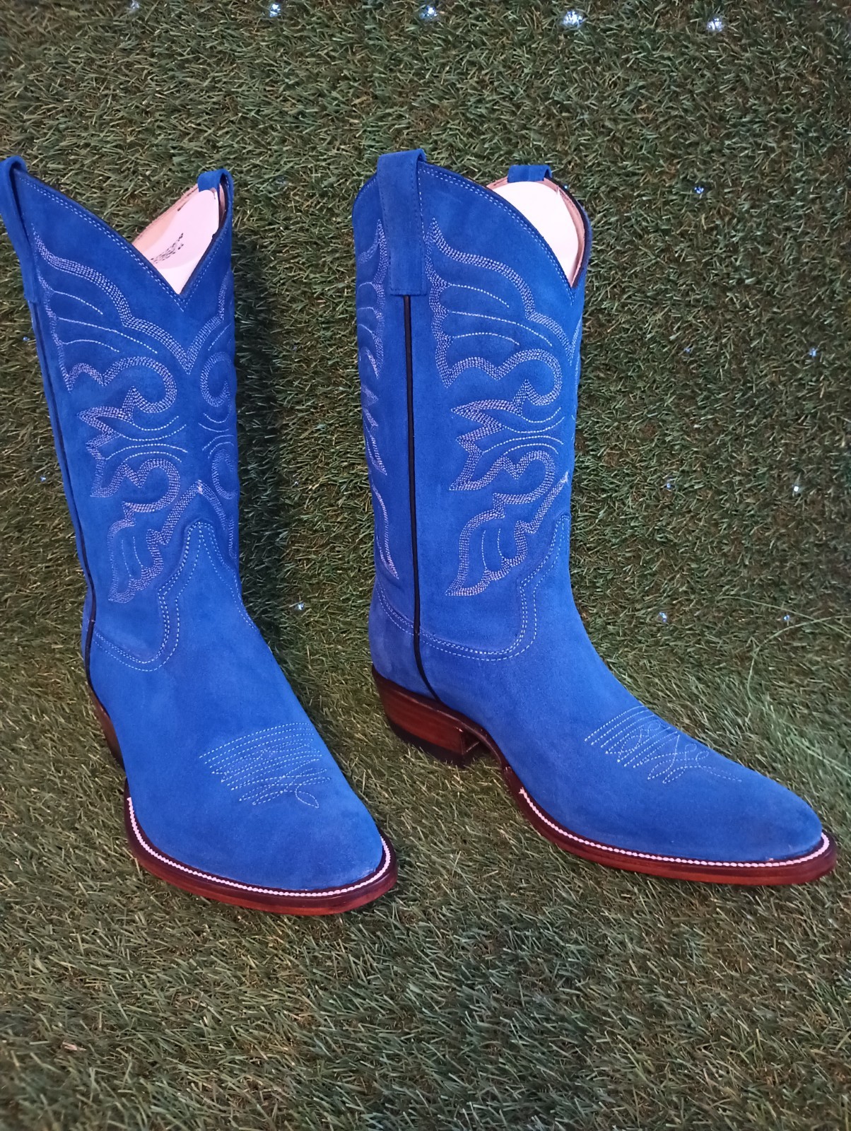 mens new all suede electric blue cowboy boots all sizes & toe styles available🔥