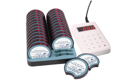 Restaurant Pager System, 26 Coaster Buzzers, White Keyboard, Wireless Calling Sy