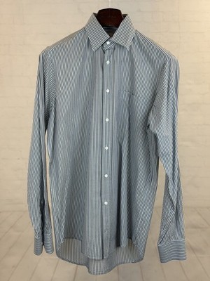 Luciano Barbera Men's Gray Striped 100% Cotton Dress Shirt Medium $295 15-15.5