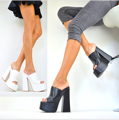 DESIGNER DAMENSCHUHE BLOCKABSATZ PLATEAU SCHWARZ WEIß SANDALEN PUMPS HIGH HEELS
