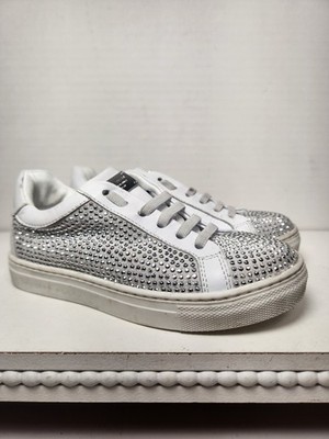 Philipp Plein Littke Girls Silver Studded Sneakers White Size 29 EU/11.5 US