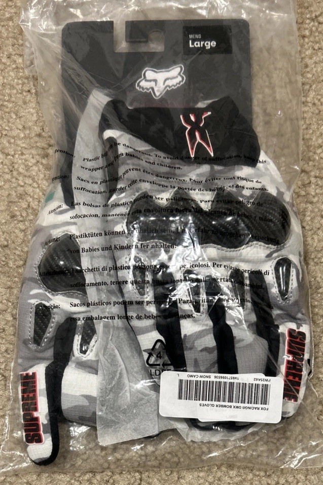 NWT Supreme Fox Racing DMX Bomber Gloves Snow Camo Size Men's
