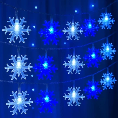 Best FUTUREPLUSX 9.8Ft Snowflake String Lights Blue and White Christmas Lights
