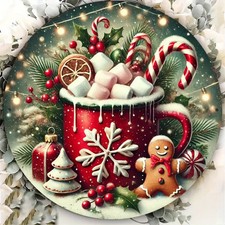 Cozy Christmas Gingerbread Hot Cocoa Tin Metal Signs Home D cor 8x8
