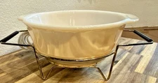 Fire King Peach Luster Casserole Dish #440 w/ Atlantic Warmer Stand