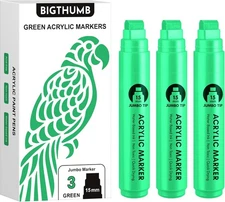 3 Pcs Green Jumbo Permanent Markers: 15mm Wide Tip Thick Acrylic Paint 