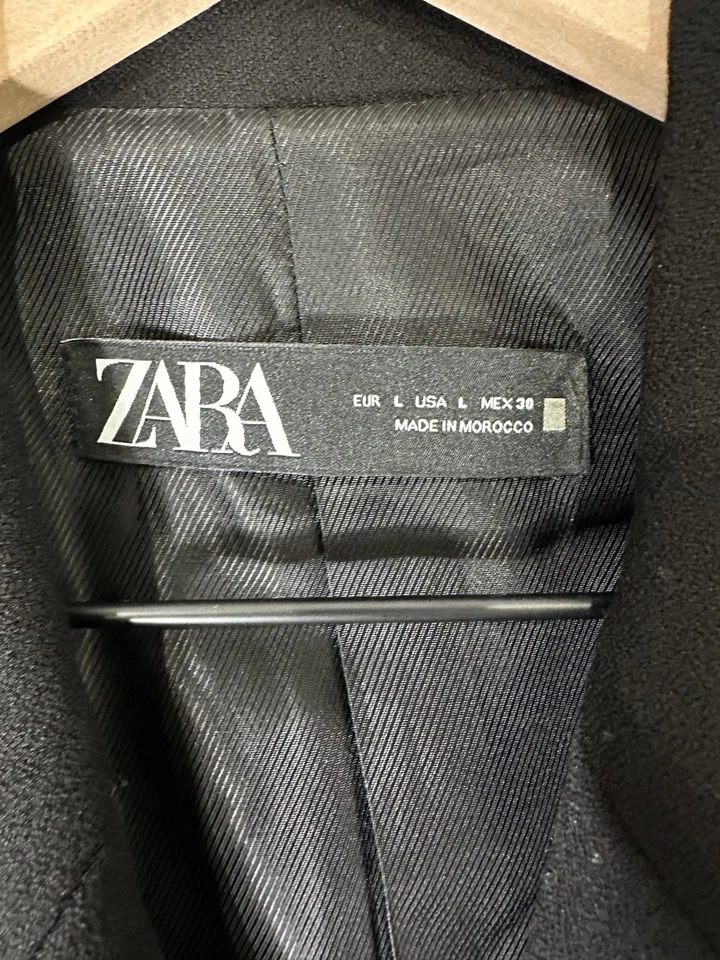 Blazer Zara Mujer Grande Negro Doble Pecho Dorado Botón Chaqueta Oficina Foto 2 de 4