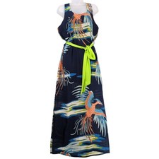 Eunishop Size L Tropical Phoenix Bird Maxi Dress Sheer Halter Side Slit Resort