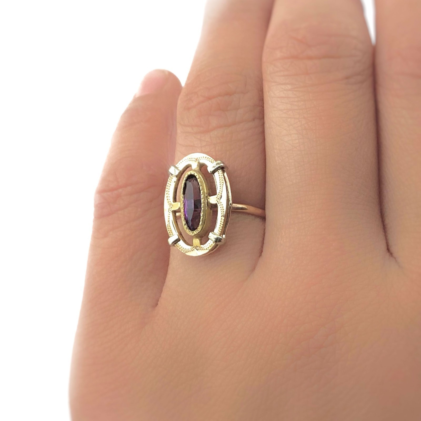 Antique Purple Paste Conversion Ring, Gold Filled… - image 6
