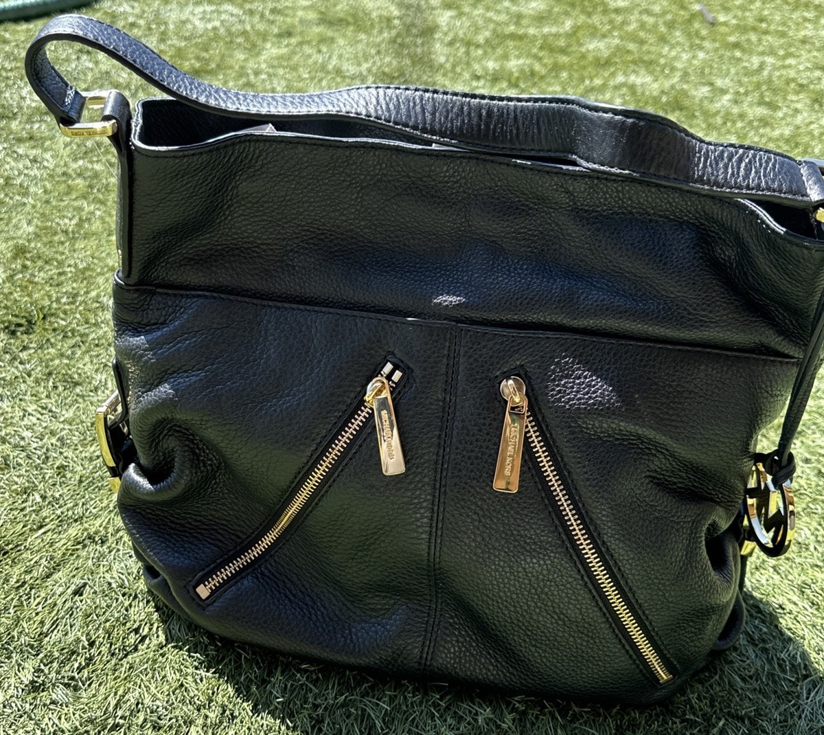 Michael Kors MK Portland Black Pebbled Leather Hobo Tote Shoulder