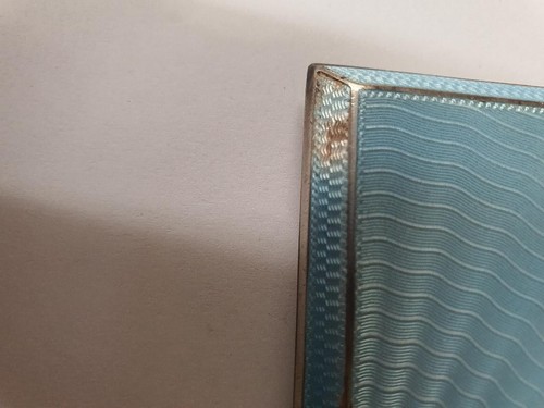 Rare 1934 Sterling Silver Guilloche Enamel Cigarette Case & Matching Vesta Case. - Picture 7 of 11