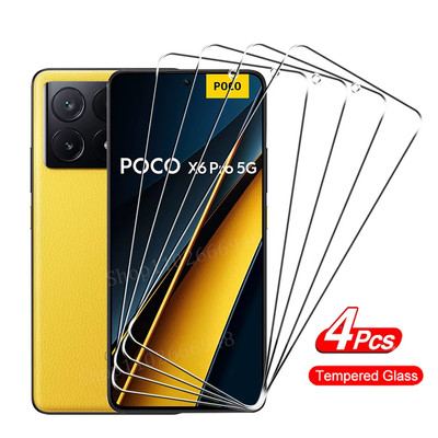 4PCS Tempered Glass for POCO X6 X7 X5 X4 X3 F7 F6 F5 GT Pro Screen Protectors fo