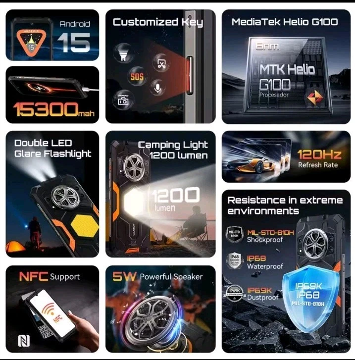 Cubot KingKong Power 5 Rugged Phone 16GB+128GB 5W Speaker 6.88",LED 15300mAh NFC - image 2 of 4