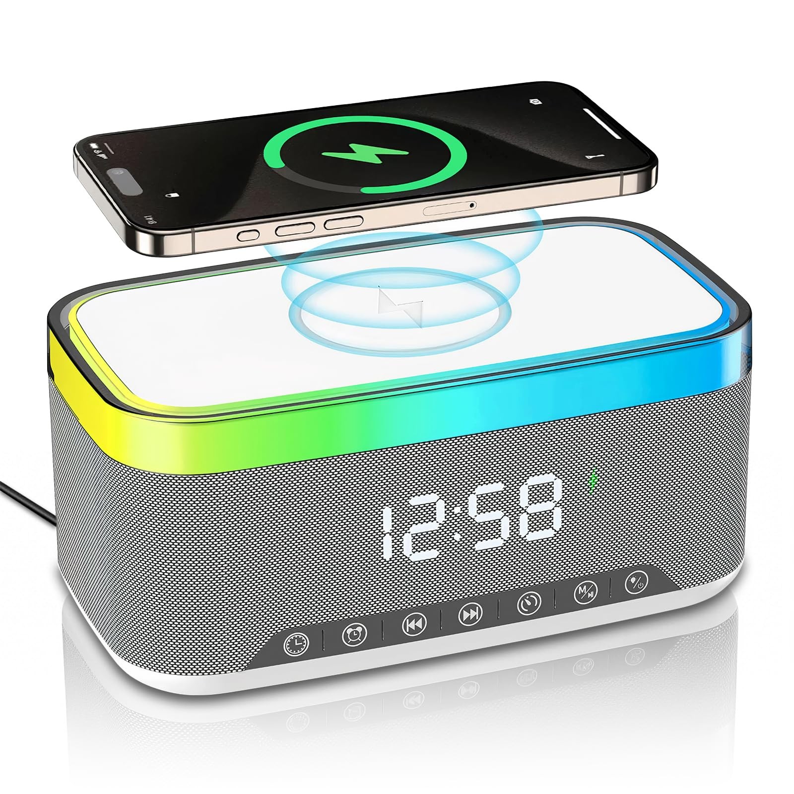 Bluetooth Speaker with Wireless Charging & Digital Clock, LED Display, 15W Qi...