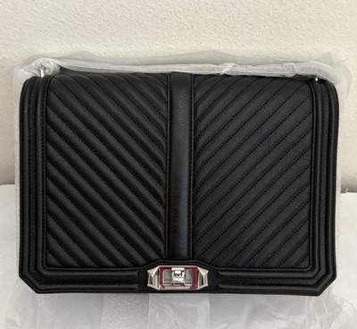 NWT Rebecca Minkoff Chevron Quilted Jumbo Love Leather Crossbody Bag $398 Black