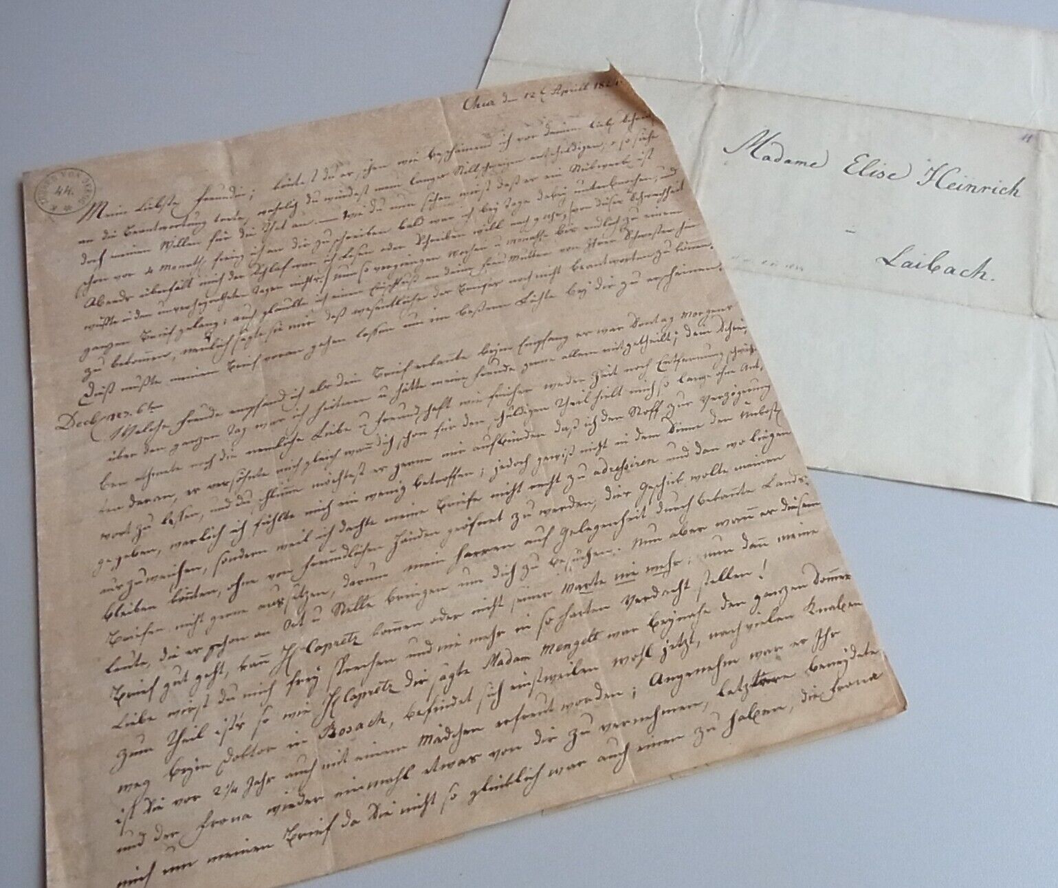 2 Private Letters Chur 1824 & 1834: Anna WITH Schmid An Girlfriend IN Laibach