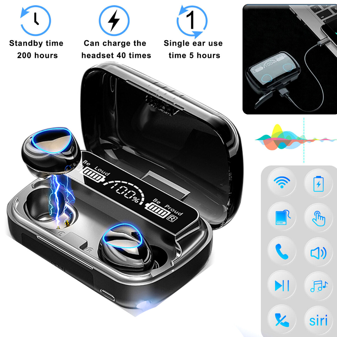 True Wireless Bluetooth 5.1 Earbuds TWS IPX7 Waterproof Headset Stereo Headphone