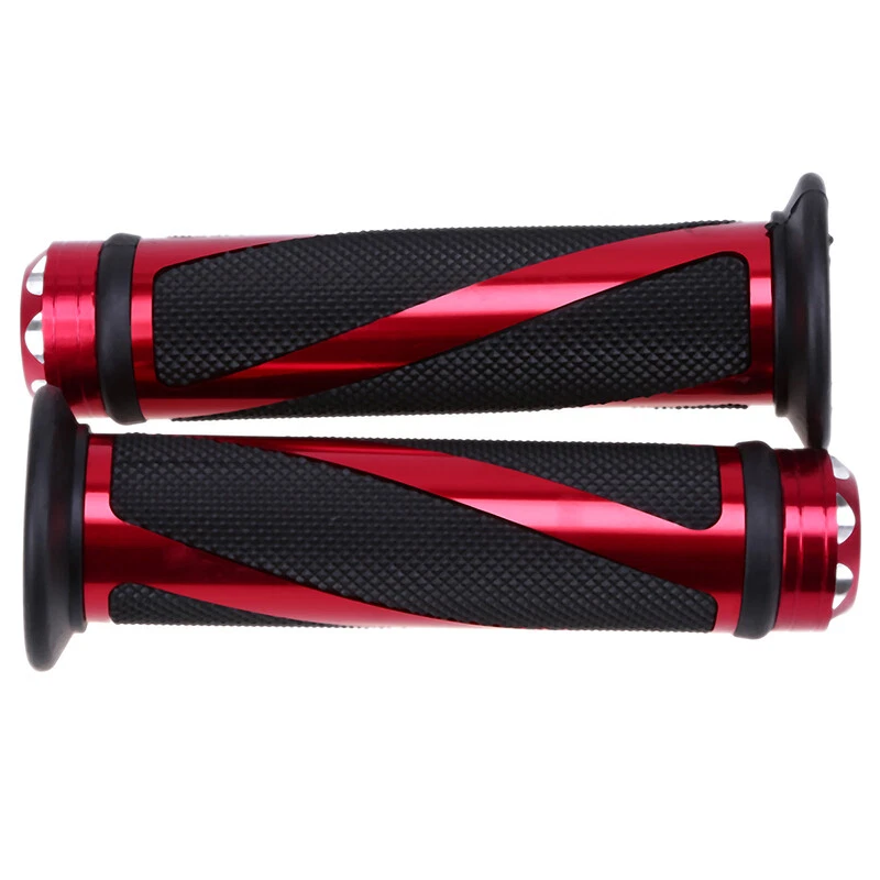 Par de empuñaduras de manillar para motocicleta de 7/8" diseño de sarga roja antideslizante universal Foto 4 de 4