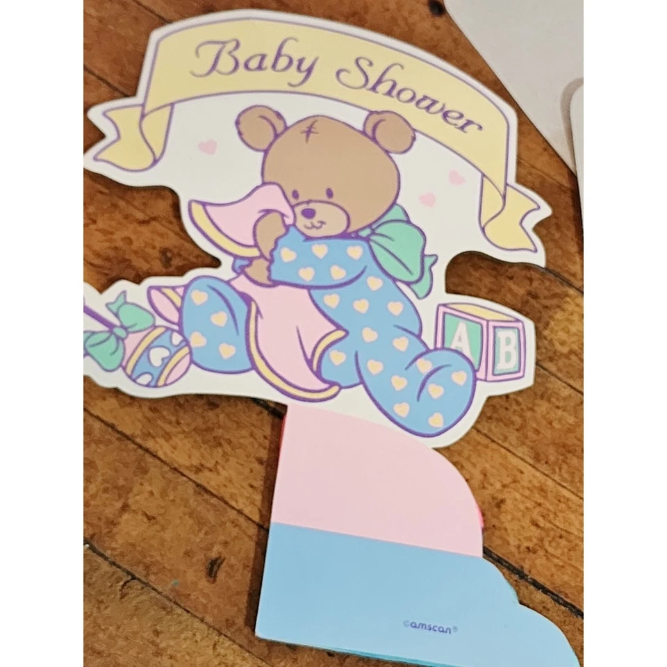 Lote de 4 piezas vintage de baby shower oso de peluche de panal centro de mesa cigüeña y pancartas Foto 2 de 4
