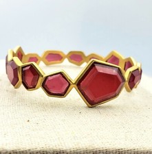 Lucas Jack UK 24k Gold Plated Hexagonal Geometric Merlot Red Bangle Bracelet 