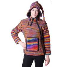 Veste en laine femme Hippie Goa tricot avec doublure polaire et capuche zippée